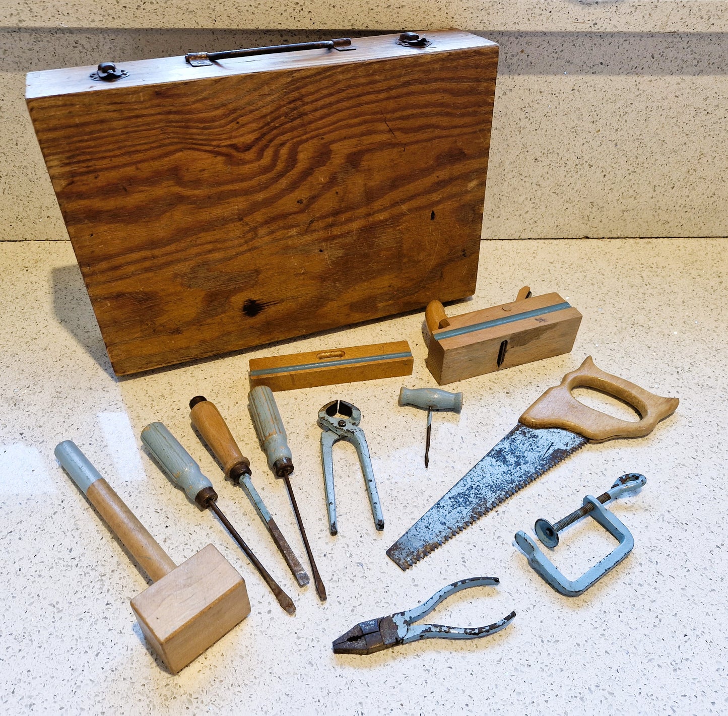 Vintage, Handy Andy Carpenters Tool Chest, Handy Andy Tool Box, Carpenter, Vintage Wooden tool set, Circa 1975, Wooden tool box,