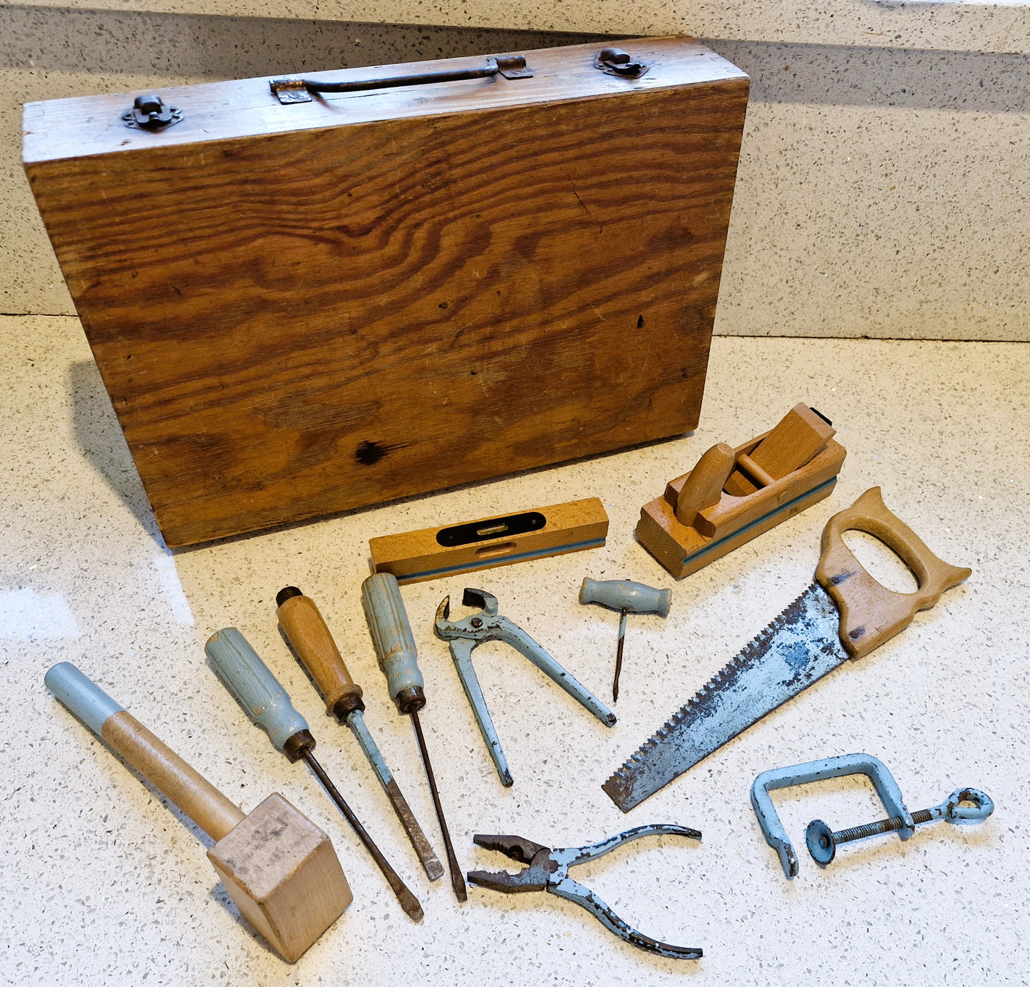 Vintage, Handy Andy Carpenters Tool Chest, Handy Andy Tool Box, Carpenter, Vintage Wooden tool set, Circa 1975, Wooden tool box,