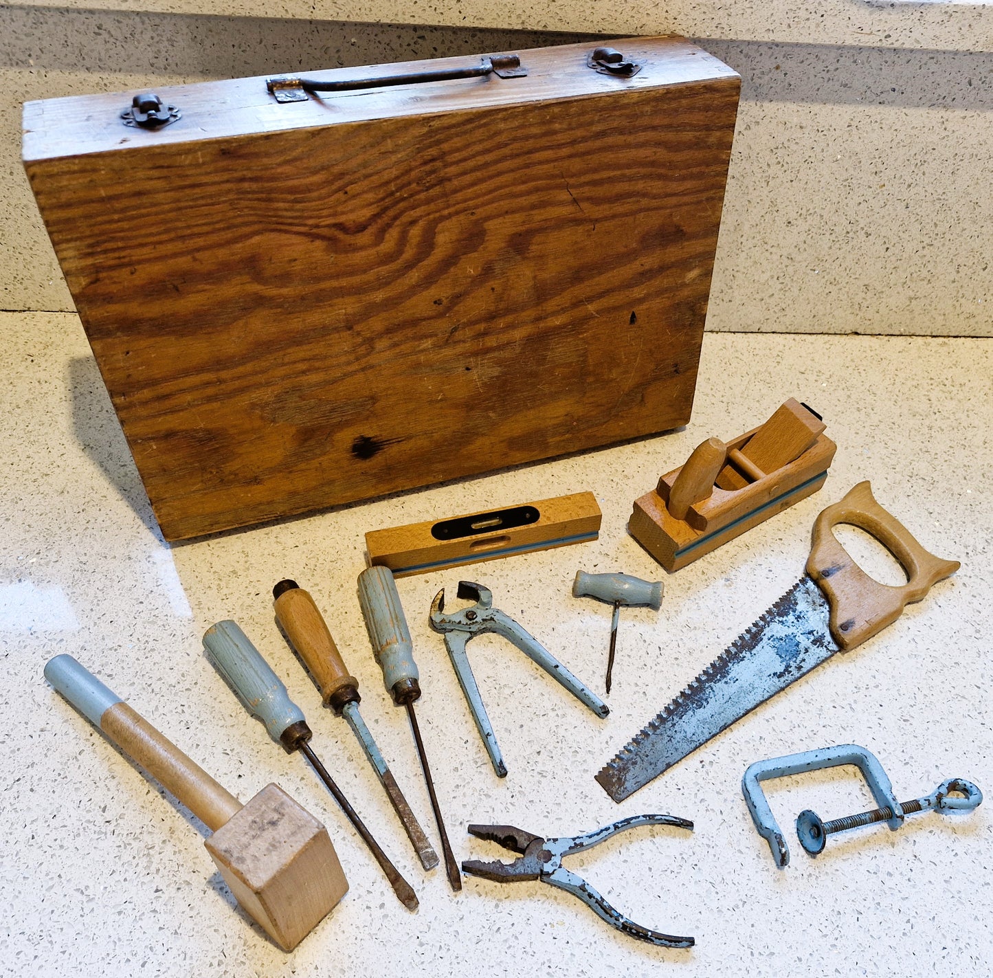 Vintage, Handy Andy Carpenters Tool Chest, Handy Andy Tool Box, Carpenter, Vintage Wooden tool set, Circa 1975, Wooden tool box,
