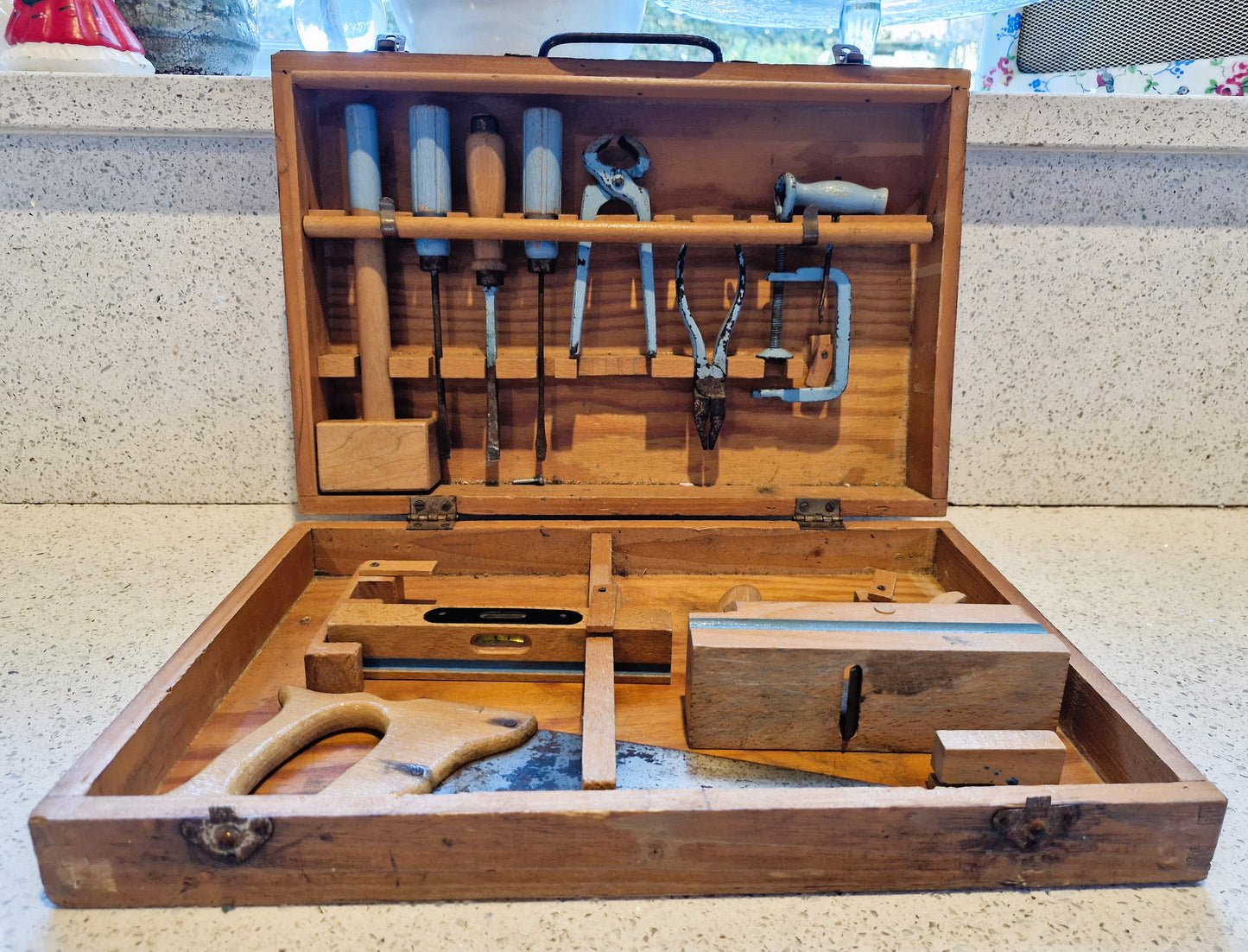 Vintage, Handy Andy Carpenters Tool Chest, Handy Andy Tool Box, Carpenter, Vintage Wooden tool set, Circa 1975, Wooden tool box,