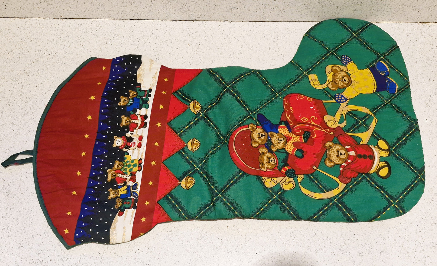 Large Christmas Stocking, Vintage Xmas Stocking, HUGE, Kitsch, Quirky, Teddy Bears, Teddy Bear, Bears, Quilted, 73cm Approx