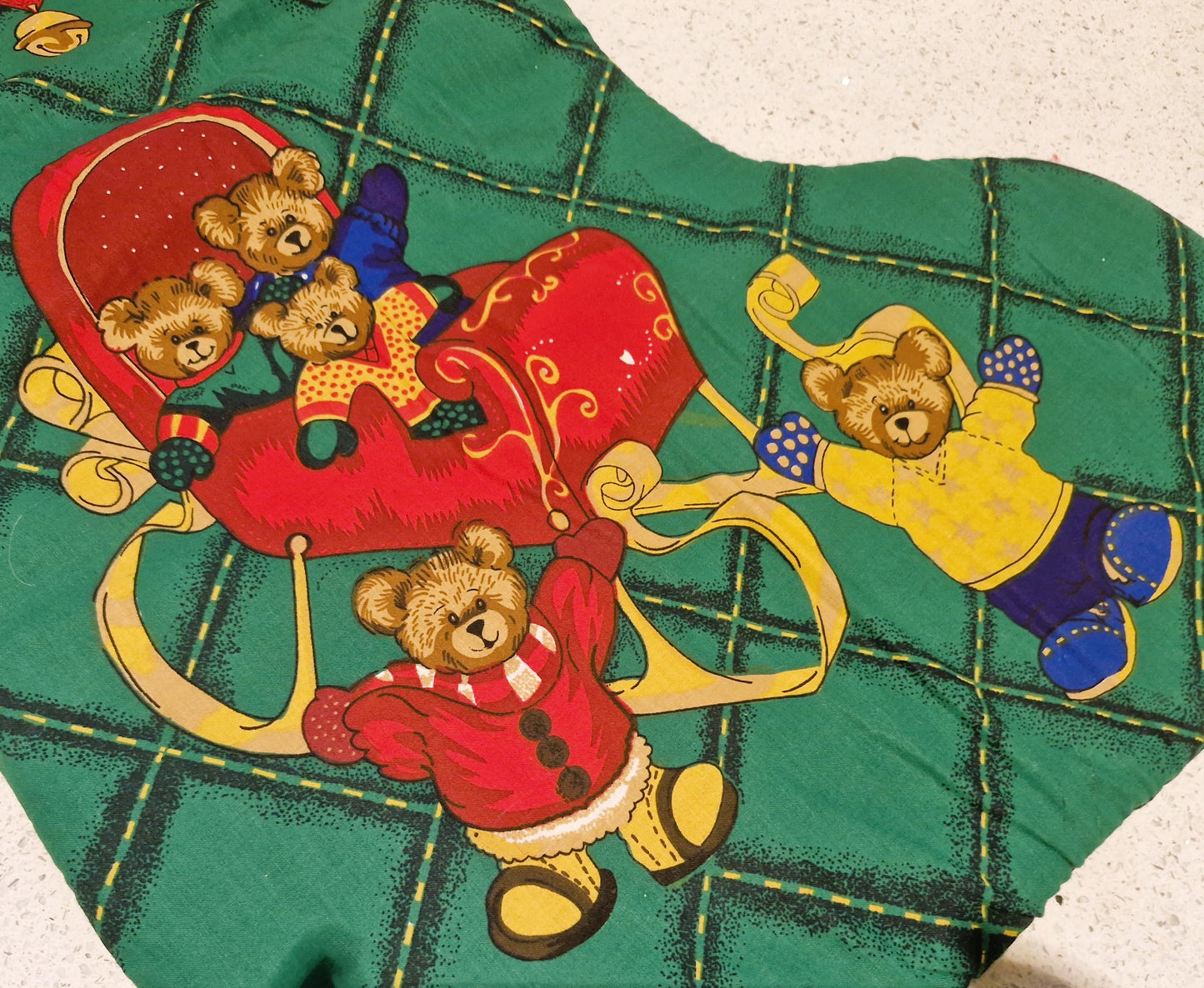 Large Christmas Stocking, Vintage Xmas Stocking, HUGE, Kitsch, Quirky, Teddy Bears, Teddy Bear, Bears, Quilted, 73cm Approx