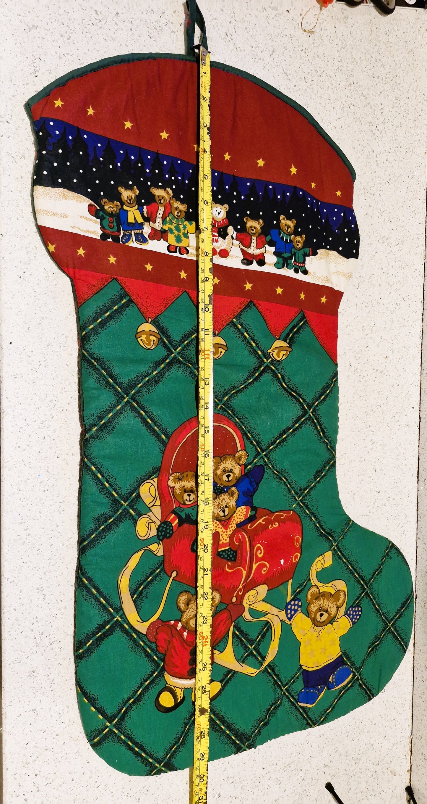 Large Christmas Stocking, Vintage Xmas Stocking, HUGE, Kitsch, Quirky, Teddy Bears, Teddy Bear, Bears, Quilted, 73cm Approx