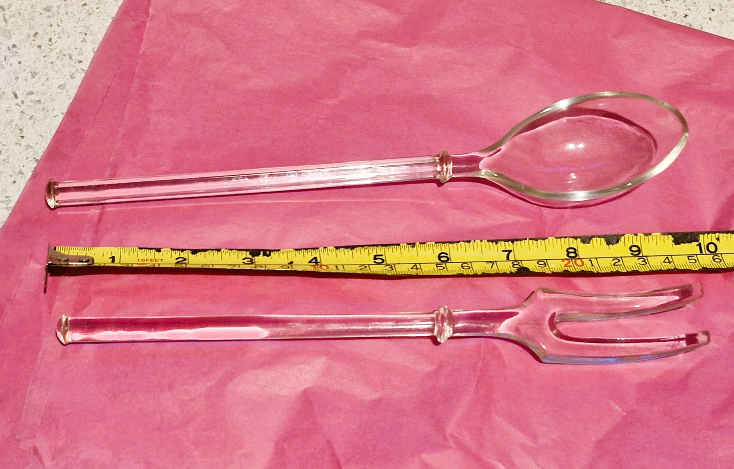 Vintage Glass Salad Servers, Vintage, Clear Glass, Pressed Glass, Shaped Glass, Servers, Salad servers, Spoon, Fork