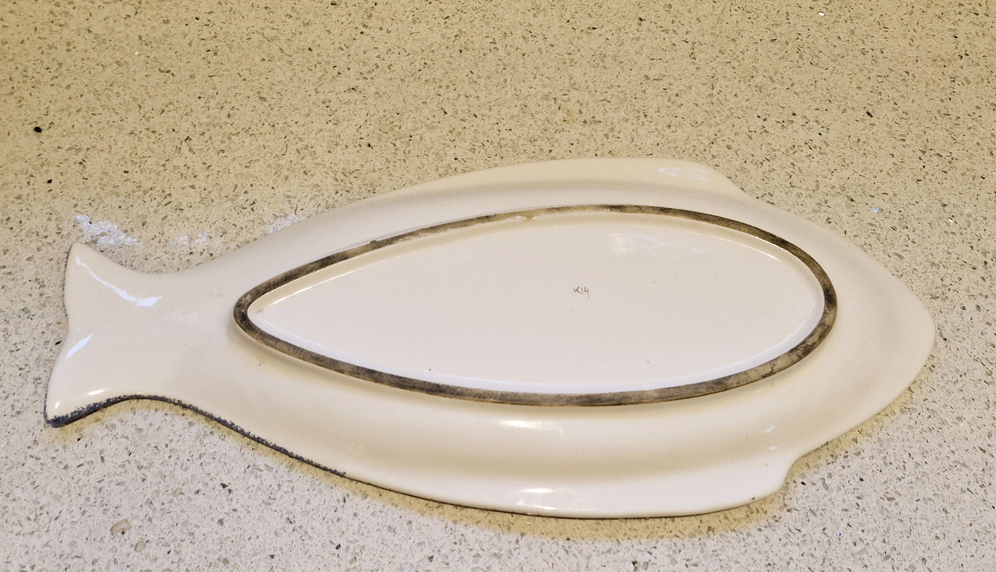 Quimper Fish Shaped Platter, Quimper, French Platter, Quimperware, Hand Painted, France, Vintage, Woman, Keraluc