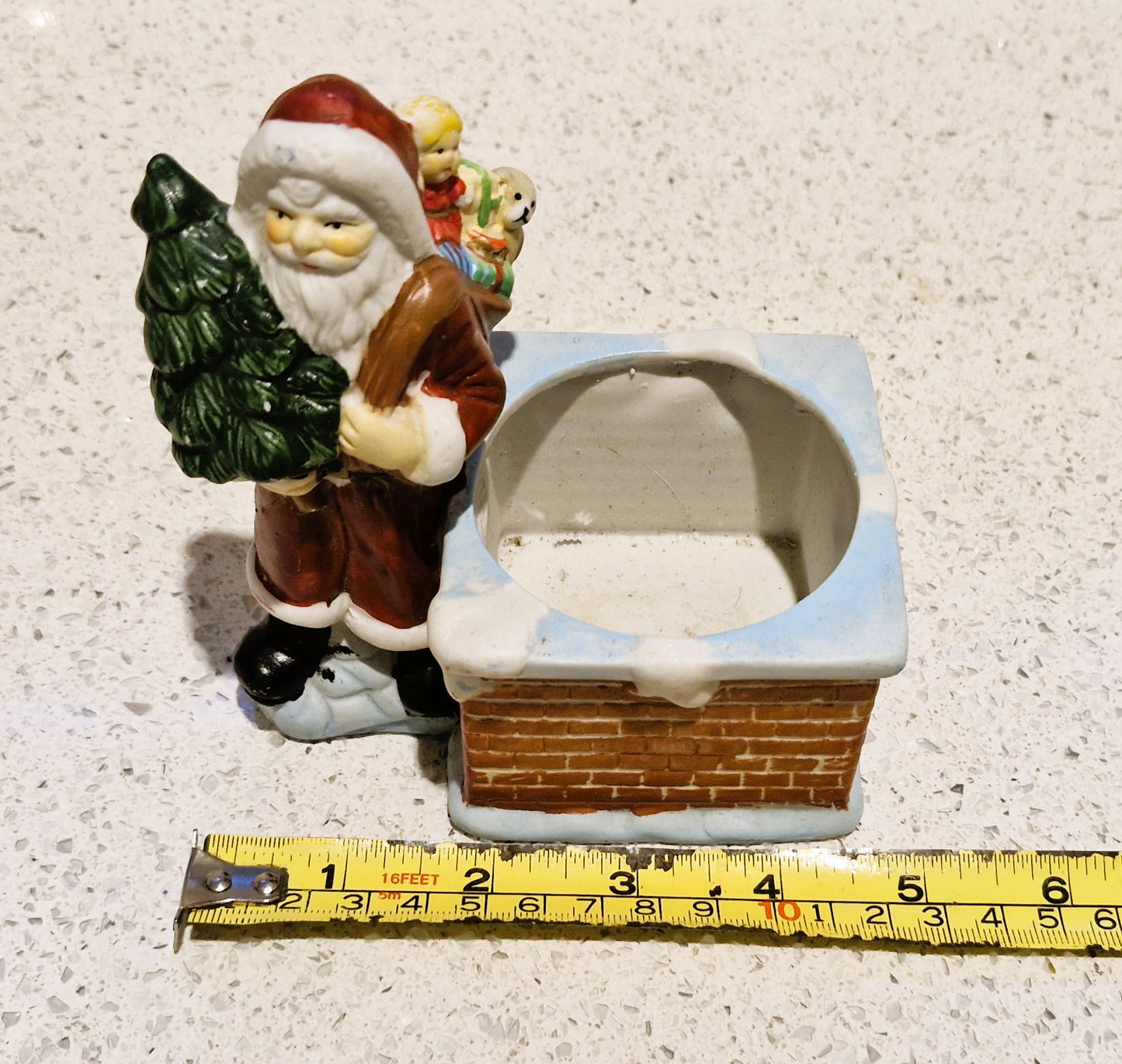 Vintage Santa Chimney Pot Planter, Santa with Christmas Tree, Hand Painted, ceramic, Christmas, Santa, Planter, Chimney, Plant pot