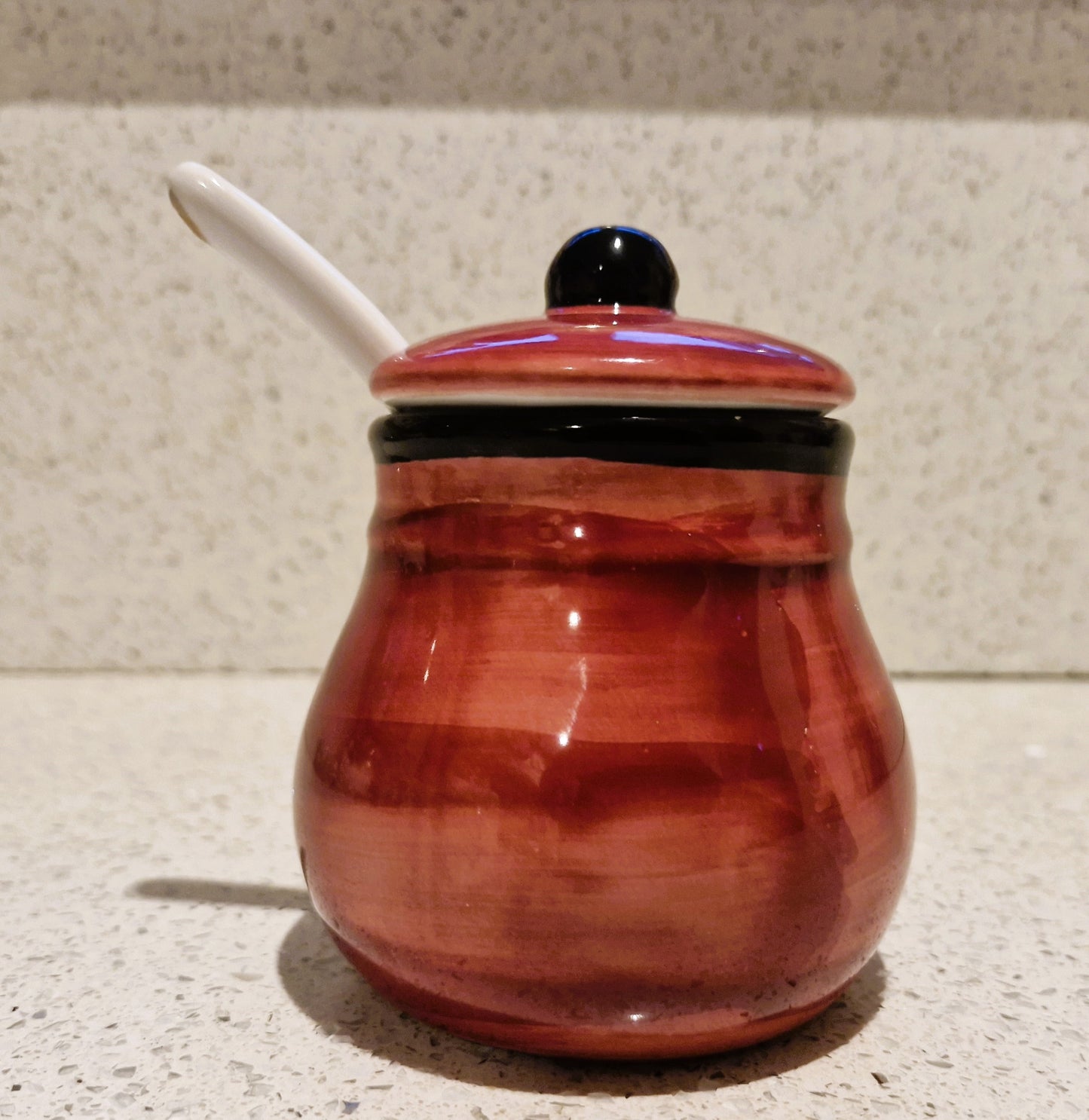 Hand Painted Jam pot, ceramic spoon, Lid, Lidded, Pears, Quirky, Kitsch, Jam, Chutney, Preserves, Fruit, ceramic, Hand Painted, Sugar Bowl