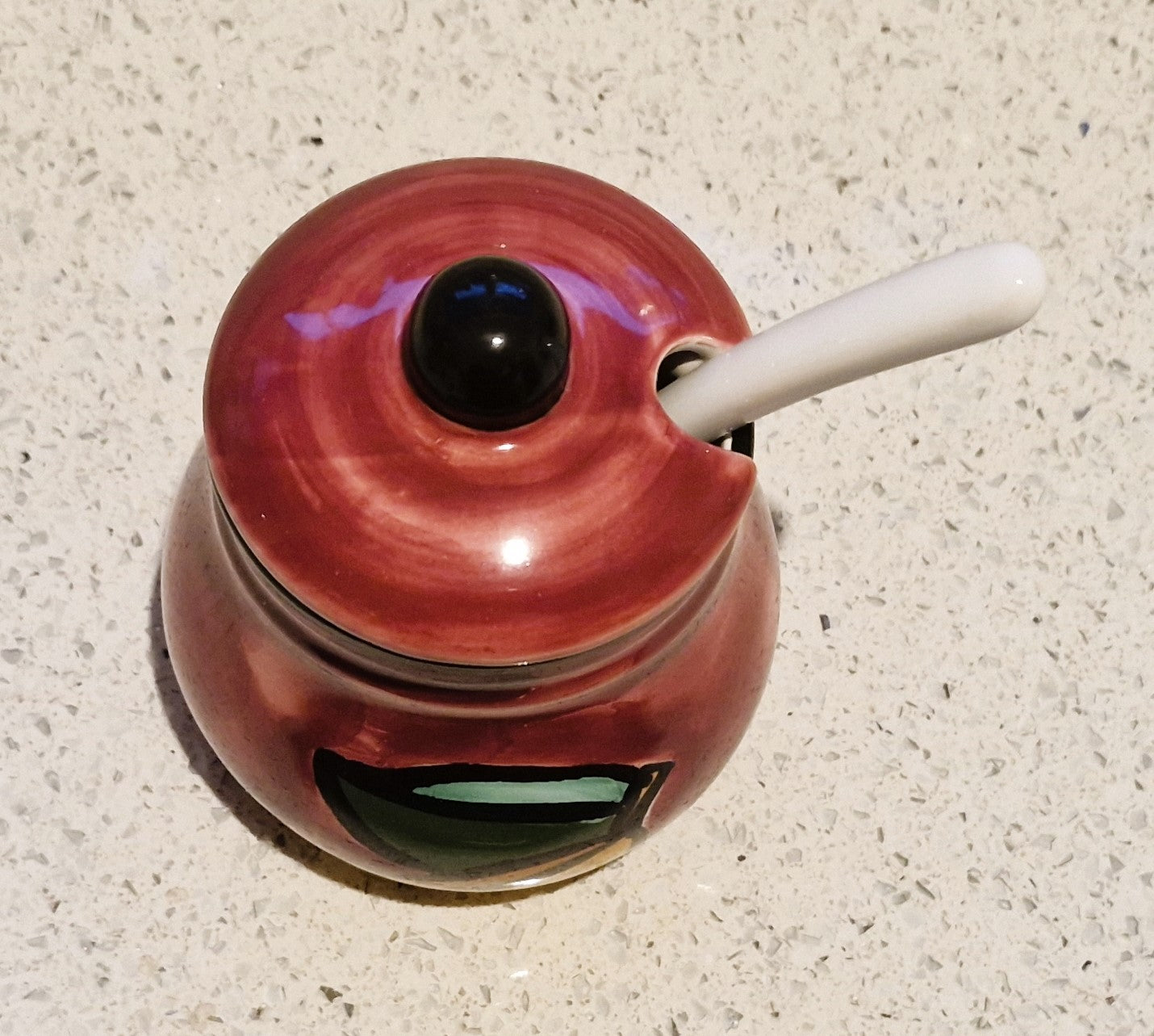Hand Painted Jam pot, ceramic spoon, Lid, Lidded, Pears, Quirky, Kitsch, Jam, Chutney, Preserves, Fruit, ceramic, Hand Painted, Sugar Bowl