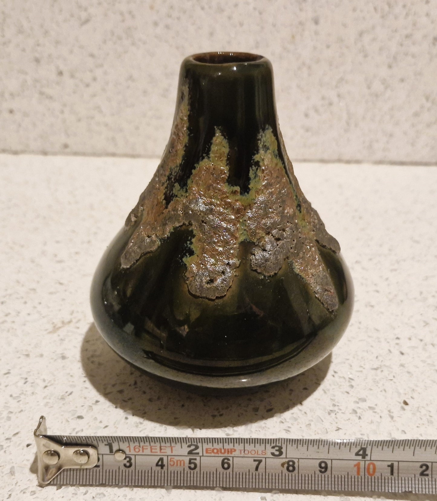 Small ROTH Ceramic Vase in Green with Fat Lava Glaze, West German, Vase, Small, Lava, bell Bottom, Deep Green, Vintage