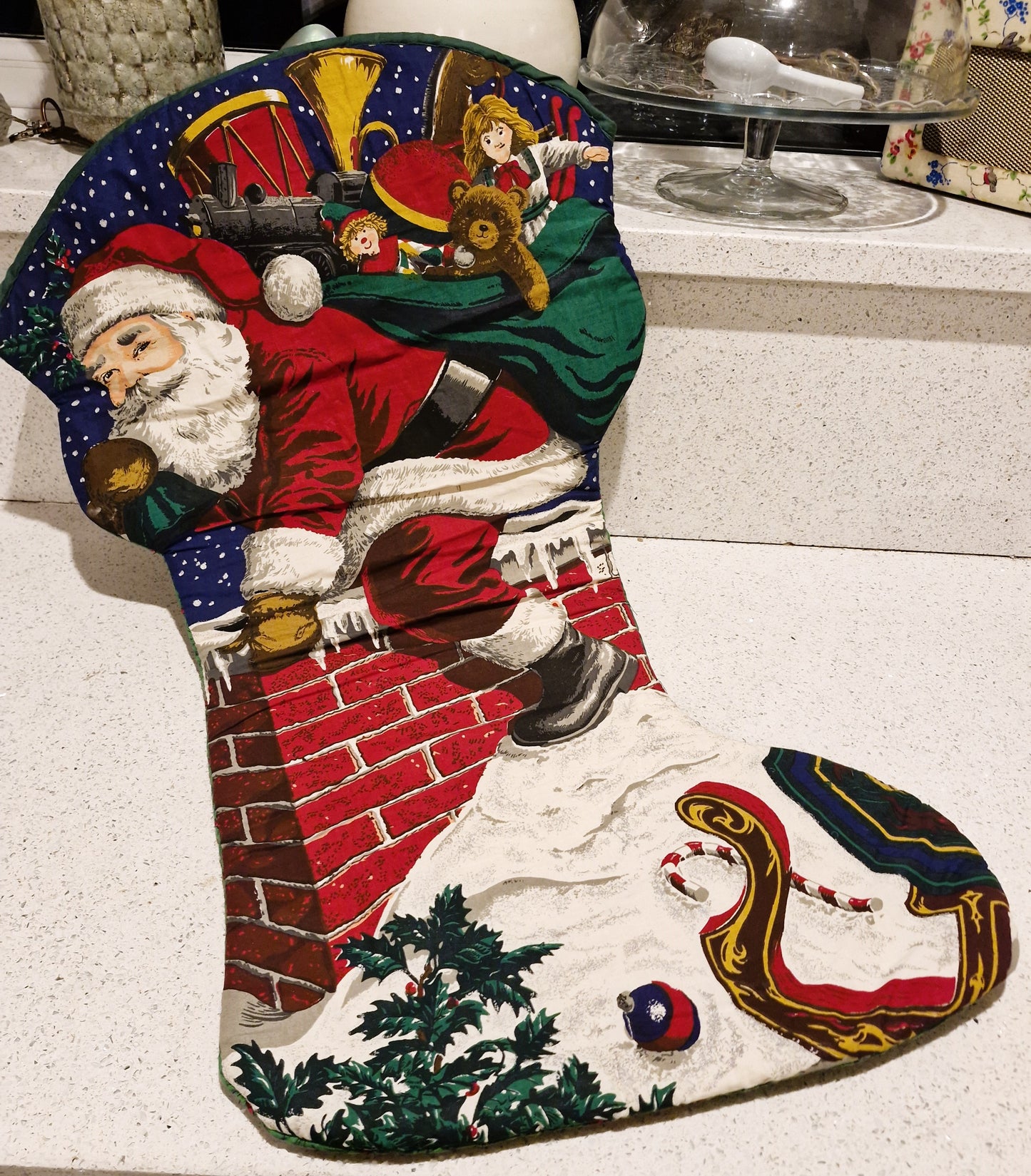 Large Christmas Stocking, HUGE, Jumbo Christmas Stocking, Vintage Christmas Stocking, Unique, Quirky, Handmade, Quilted, advent Calendar