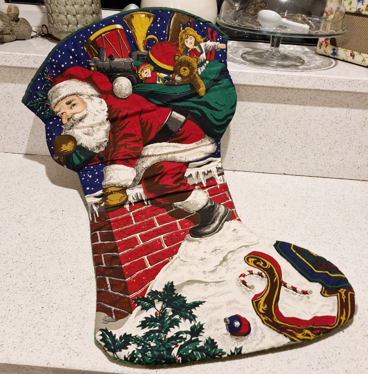 Large Christmas Stocking, HUGE, Jumbo Christmas Stocking, Vintage Christmas Stocking, Unique, Quirky, Handmade, Quilted, advent Calendar