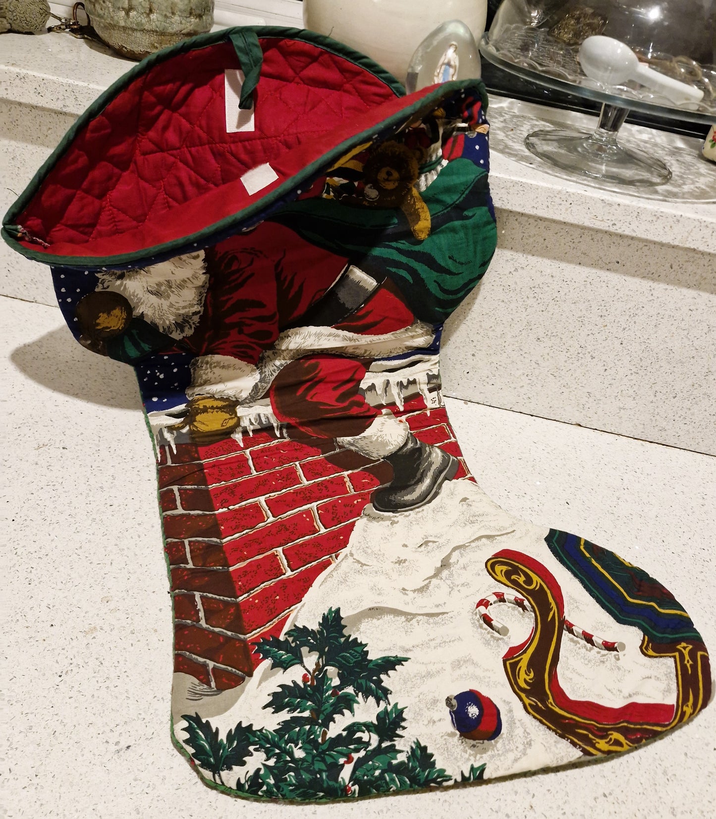 Large Christmas Stocking, HUGE, Jumbo Christmas Stocking, Vintage Christmas Stocking, Unique, Quirky, Handmade, Quilted, advent Calendar
