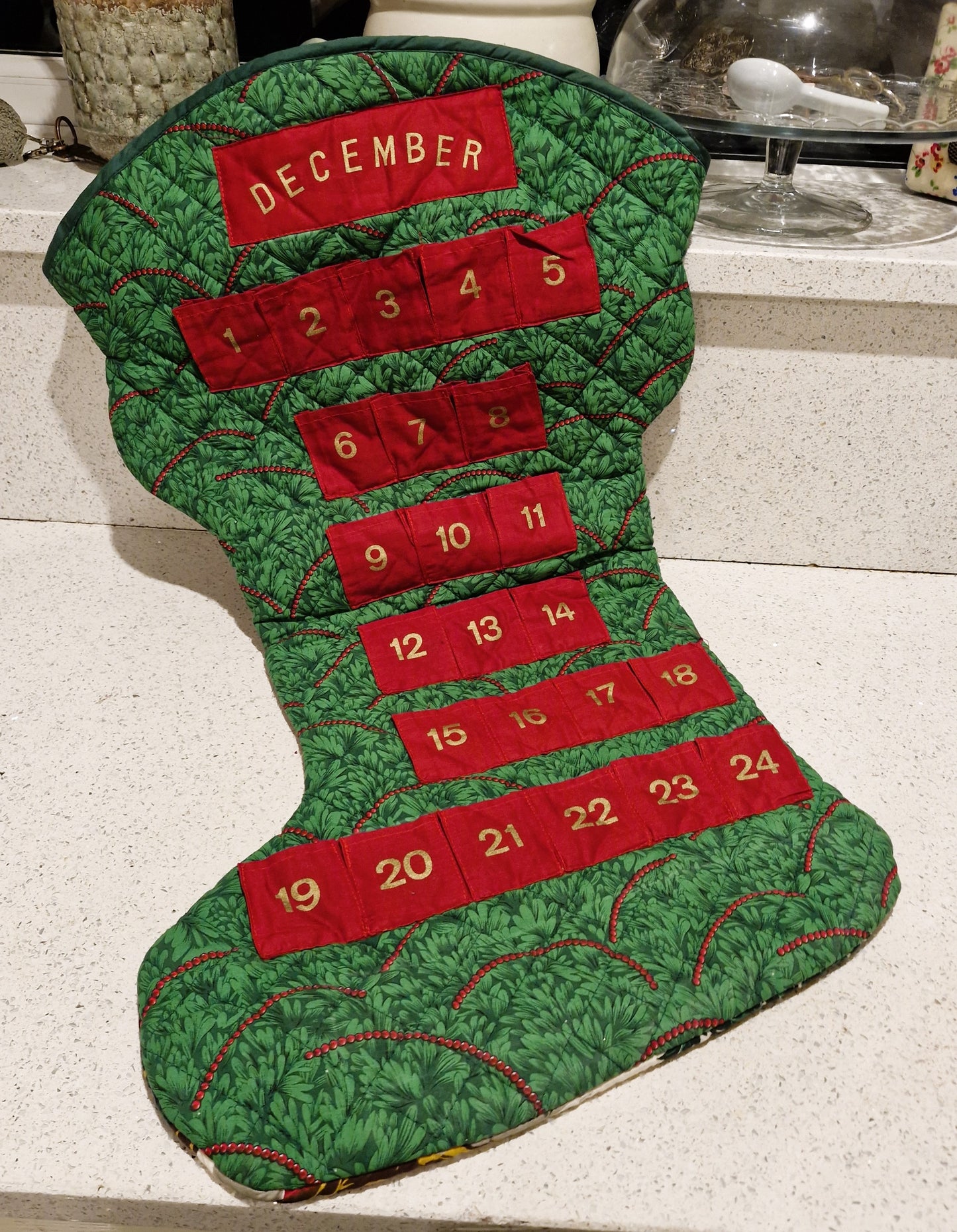 Large Christmas Stocking, HUGE, Jumbo Christmas Stocking, Vintage Christmas Stocking, Unique, Quirky, Handmade, Quilted, advent Calendar