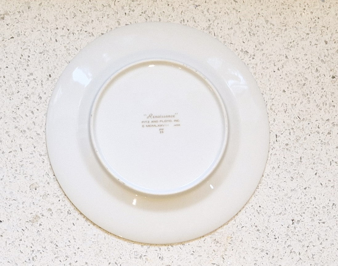 Fitz and Floyd Renaissance, Green, Gold, White, Salad Plate, FITZ & FLOYD, Vintage, Renaissance Pattern, renaissance, Excellent, 7.5Inch