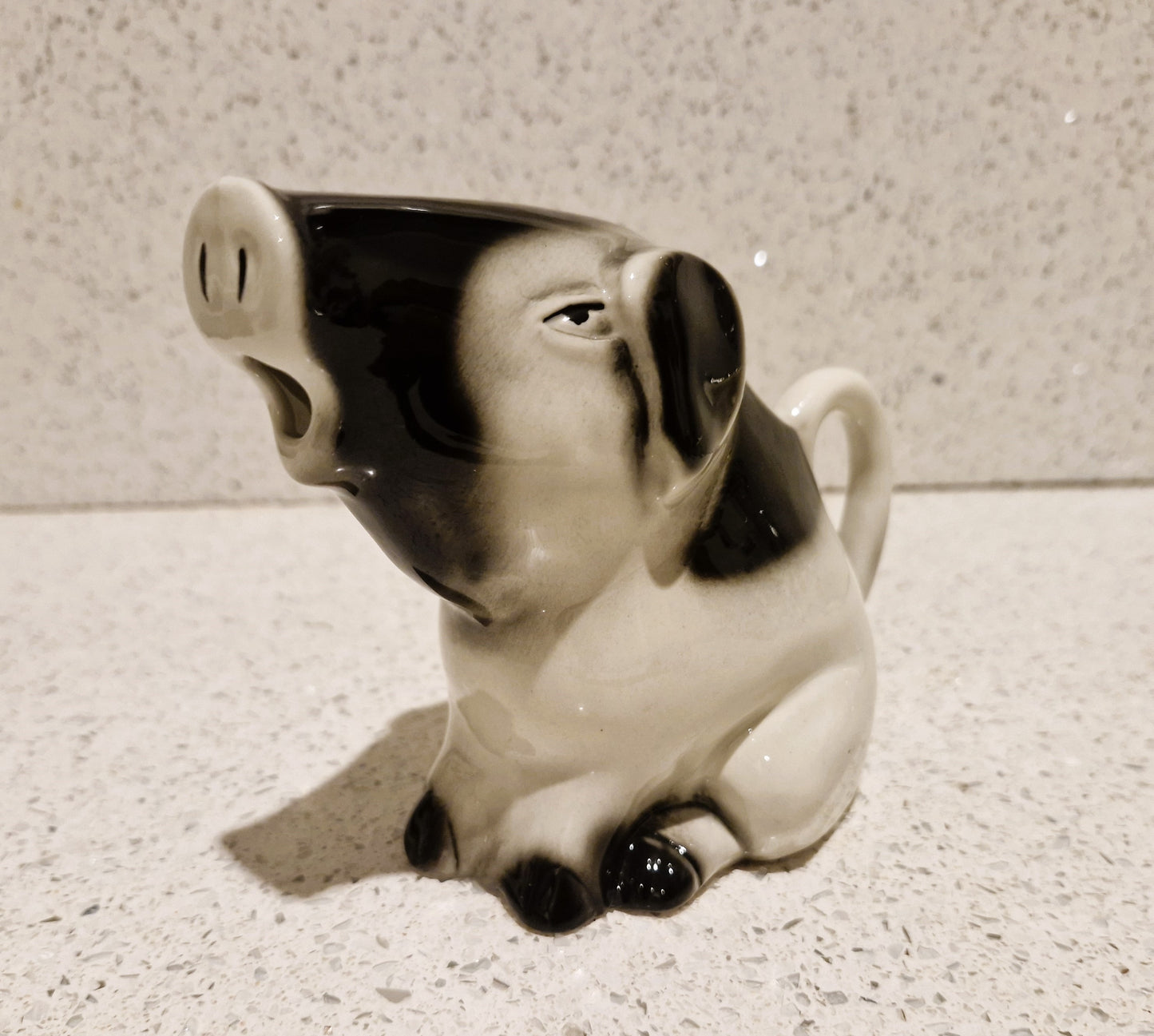 Pig Jug, Pig Creamer, Hand-Painted, Gloucester Old Spot Pig, Black and White, Tony Wood, Studio Pottery, England, Pig Shaped, Jug, RARE