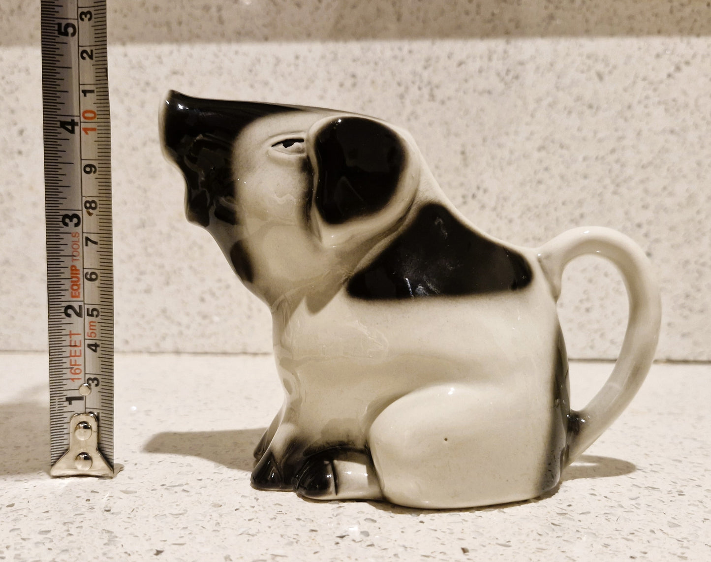 Pig Jug, Pig Creamer, Hand-Painted, Gloucester Old Spot Pig, Black and White, Tony Wood, Studio Pottery, England, Pig Shaped, Jug, RARE