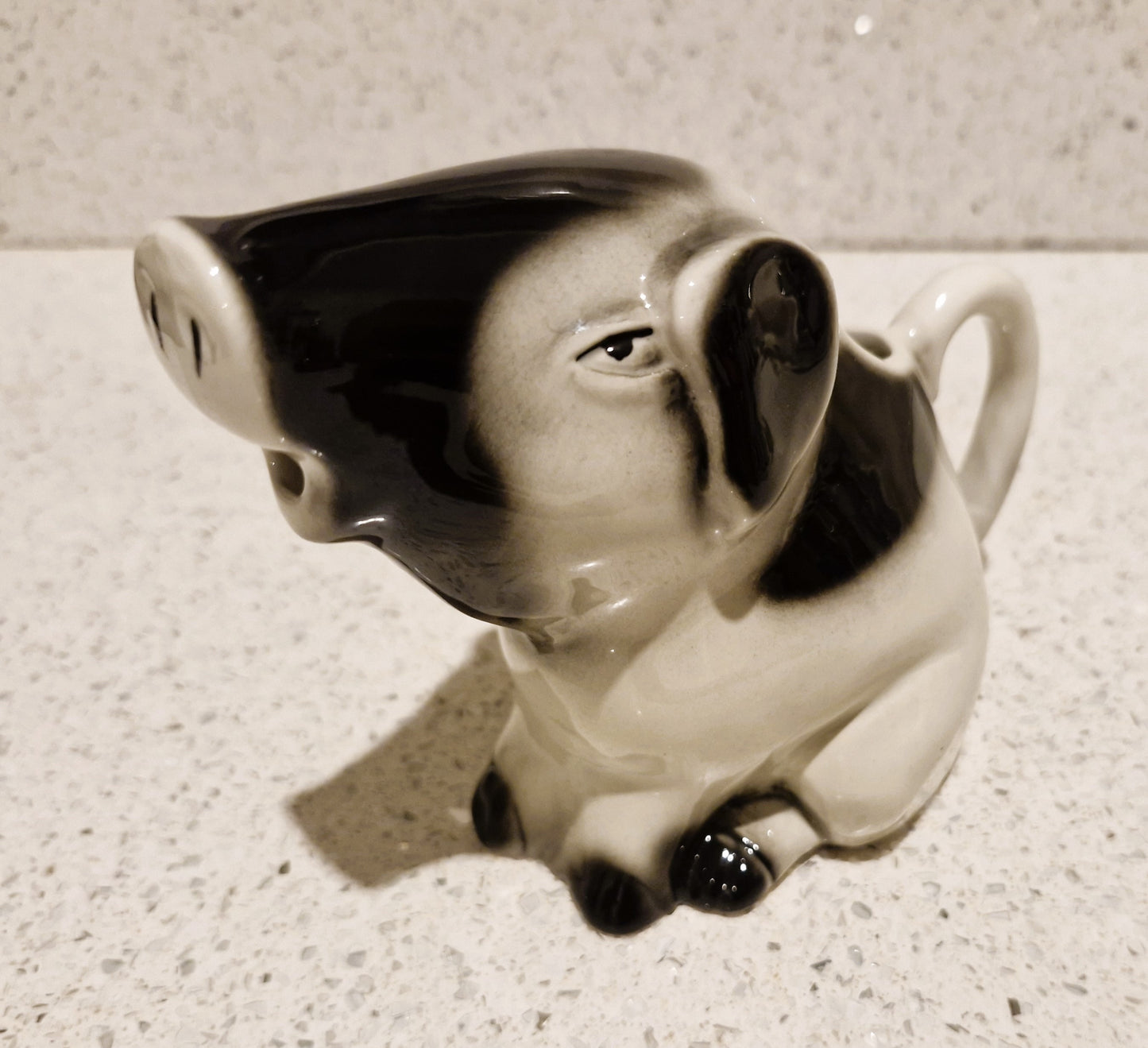 Pig Jug, Pig Creamer, Hand-Painted, Gloucester Old Spot Pig, Black and White, Tony Wood, Studio Pottery, England, Pig Shaped, Jug, RARE