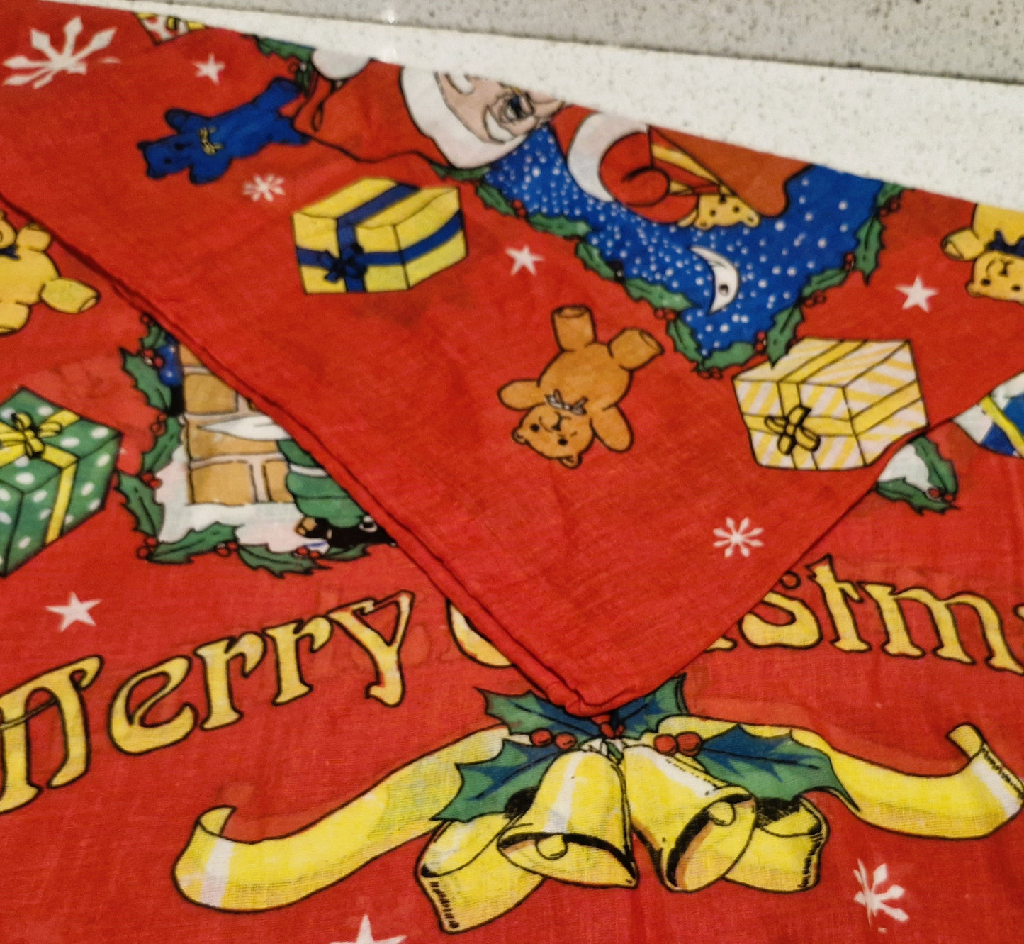 Vintage Christmas, Sack, Vintage Christmas Sack, HUGE! Large, Kitsch, Quirky, Santa, Father Christmas, Drawstring, Stocking
