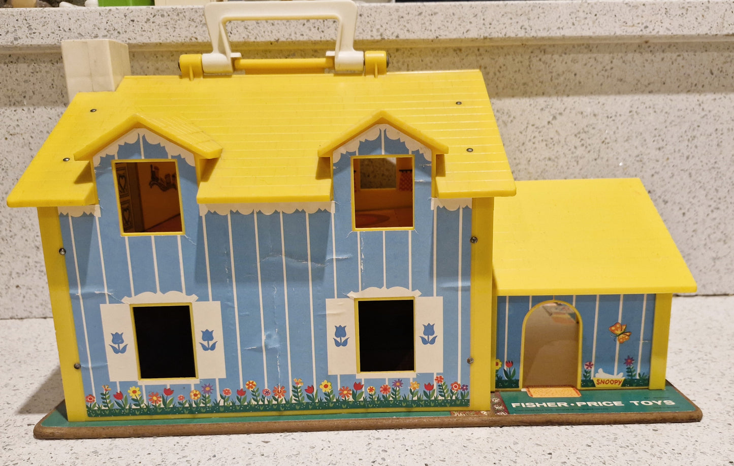 Vintage 70s Fisher Price Family House, Yellow House, Complete - Very Good condition, Lots of characters and Accessories - Inc 4 seater Car