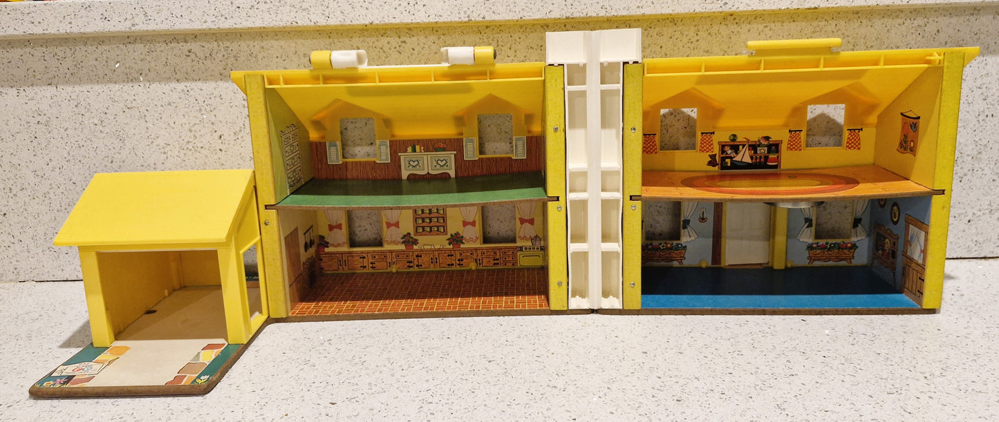 Vintage 70s Fisher Price Family House, Yellow House, Complete - Very Good condition, Lots of characters and Accessories - Inc 4 seater Car