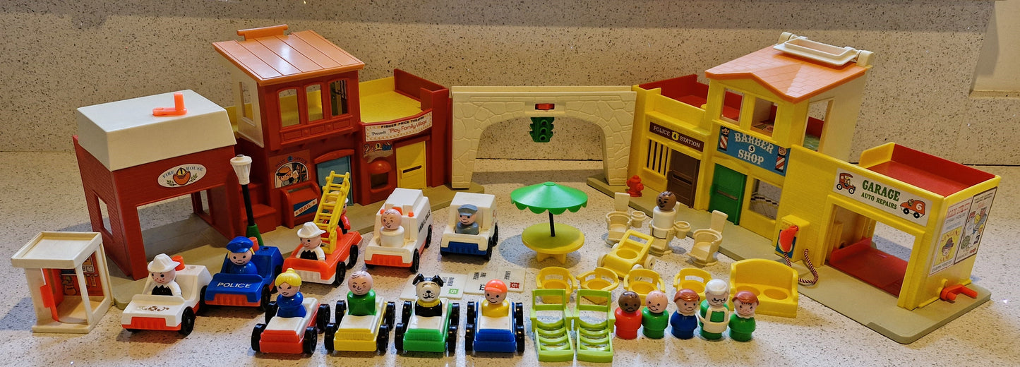 Fisher Price Village, Fisher Price Town, Fisher Price Main Street, Vintage, Town, Village, HUGE Set, Vintage Fisher Price Toys, 70s, C