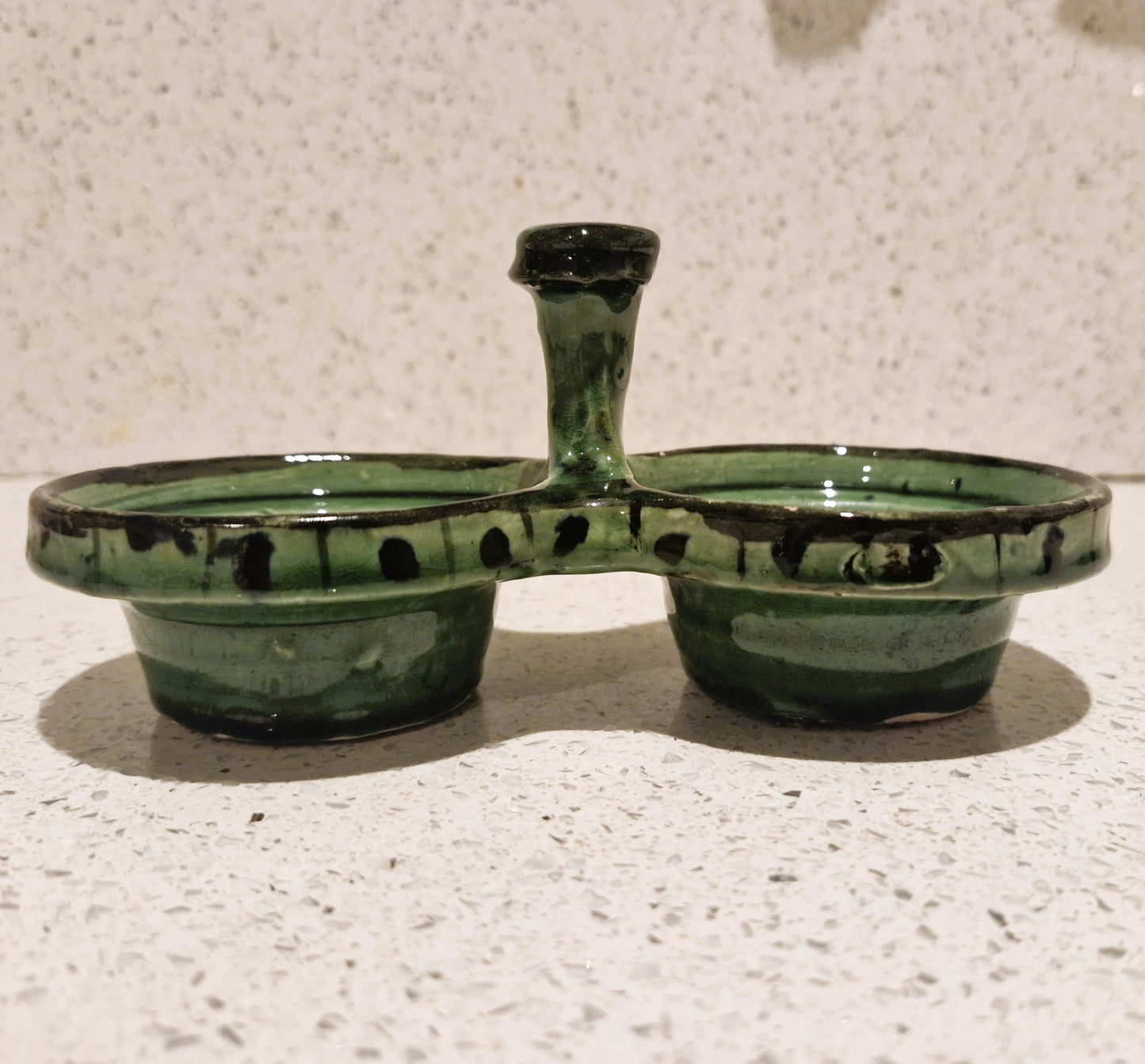 Tapas Bowl, Dip Bowl, 2 sided, Green, Pottery, Nibbles, dish, Bowl,vintage, Moss Green
