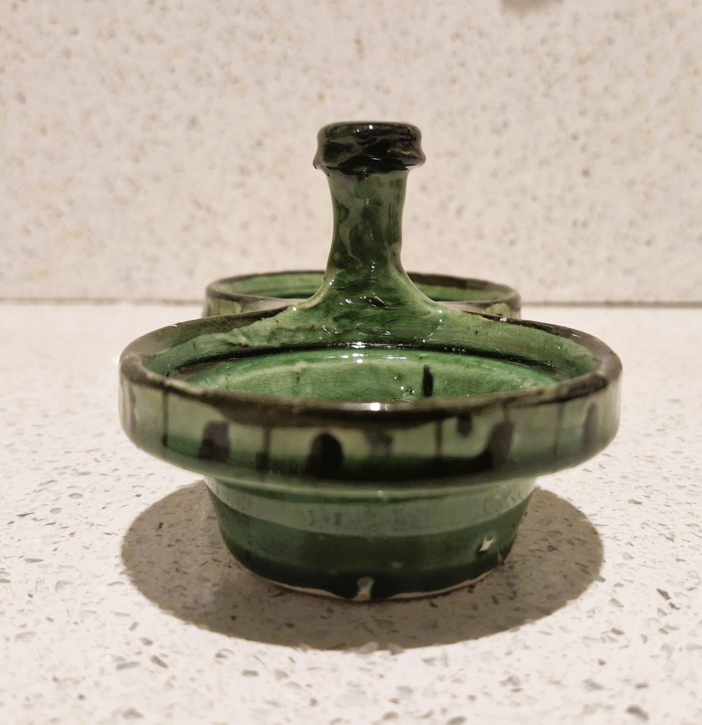 Tapas Bowl, Dip Bowl, 2 sided, Green, Pottery, Nibbles, dish, Bowl,vintage, Moss Green