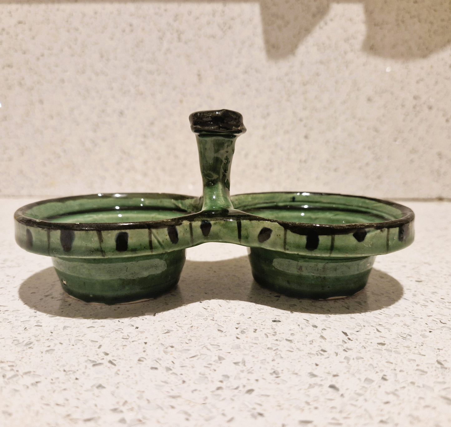 Tapas Bowl, Dip Bowl, 2 sided, Green, Pottery, Nibbles, dish, Bowl,vintage, Moss Green