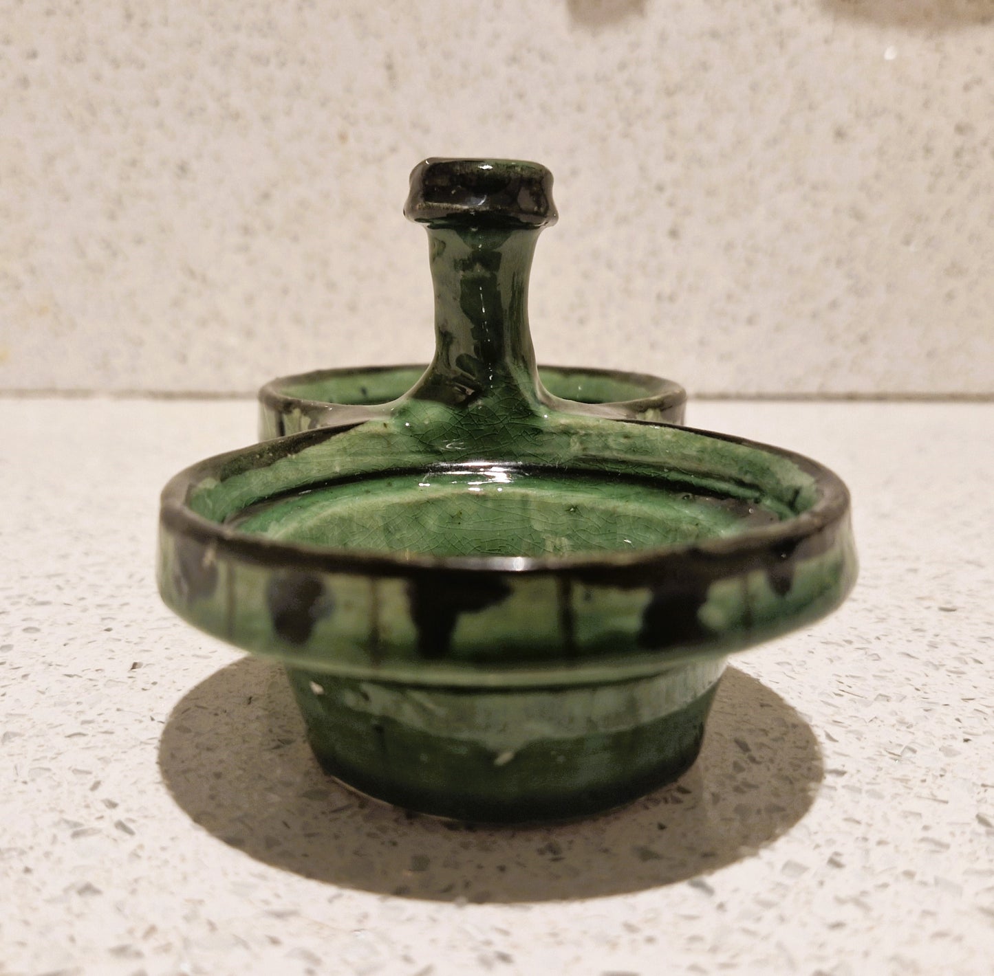 Tapas Bowl, Dip Bowl, 2 sided, Green, Pottery, Nibbles, dish, Bowl,vintage, Moss Green