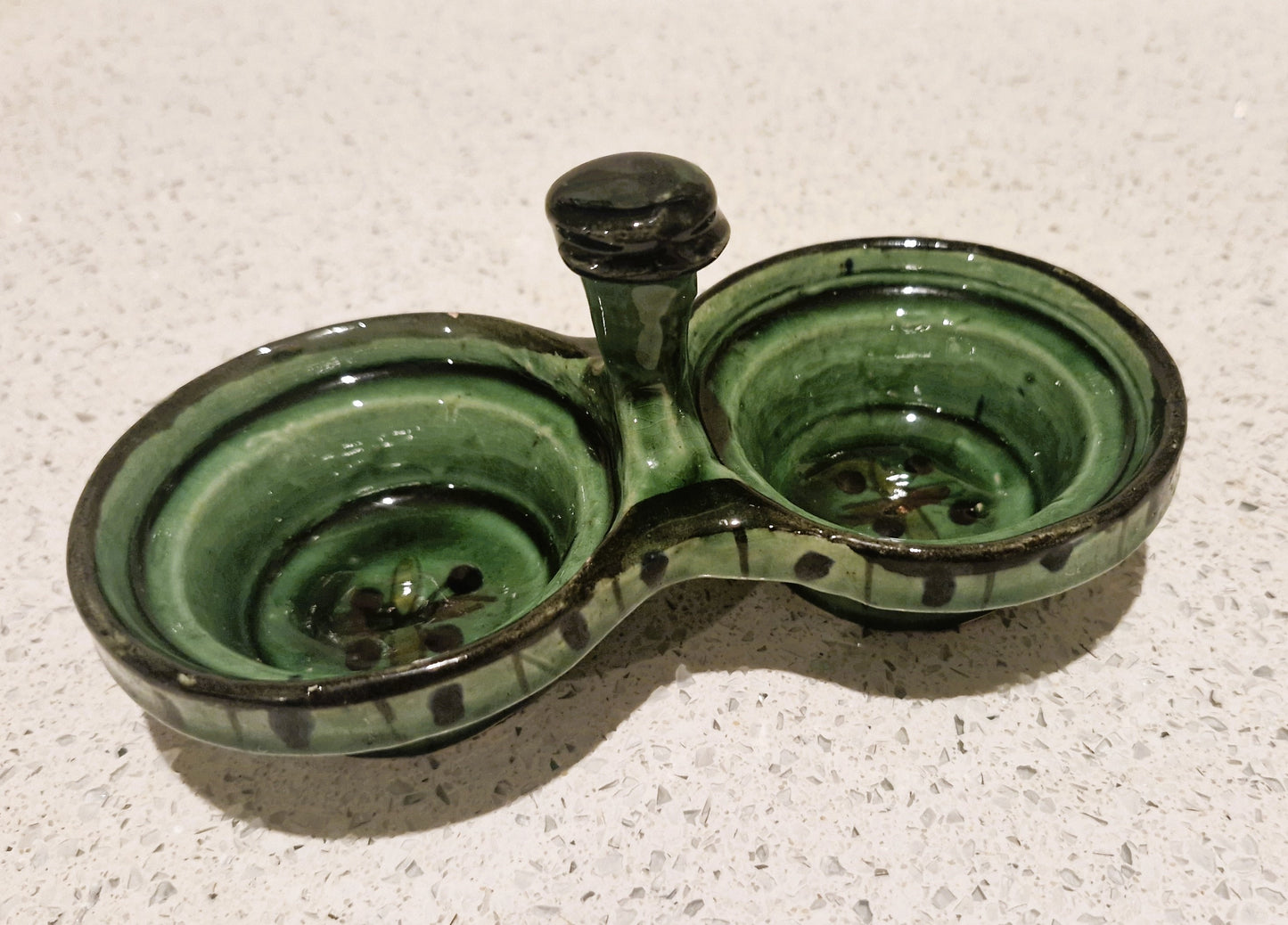Tapas Bowl, Dip Bowl, 2 sided, Green, Pottery, Nibbles, dish, Bowl,vintage, Moss Green