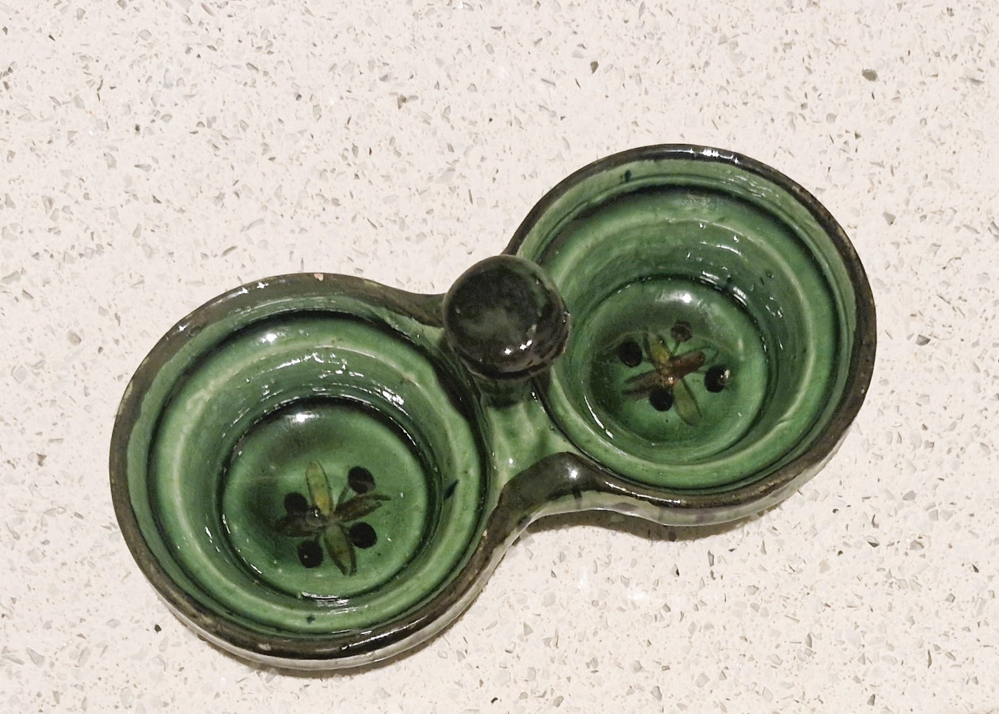 Tapas Bowl, Dip Bowl, 2 sided, Green, Pottery, Nibbles, dish, Bowl,vintage, Moss Green