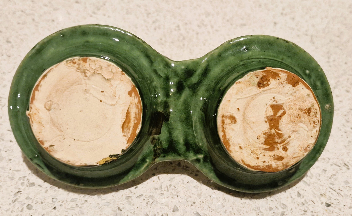 Tapas Bowl, Dip Bowl, 2 sided, Green, Pottery, Nibbles, dish, Bowl,vintage, Moss Green
