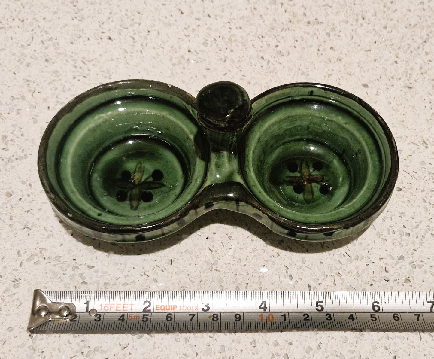 Tapas Bowl, Dip Bowl, 2 sided, Green, Pottery, Nibbles, dish, Bowl,vintage, Moss Green