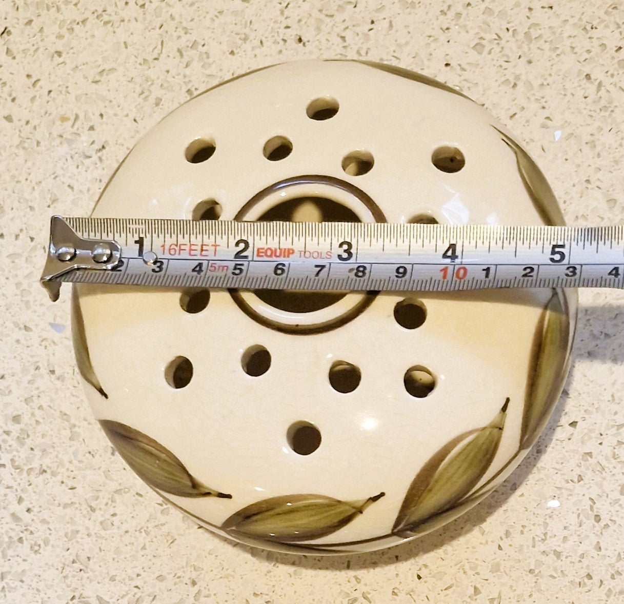 Vintage Jersey Pottery Vase, Jersey Pottery, Leaf Design Flower Frog, Posy Bowl, Cream And Green, Flower arranging