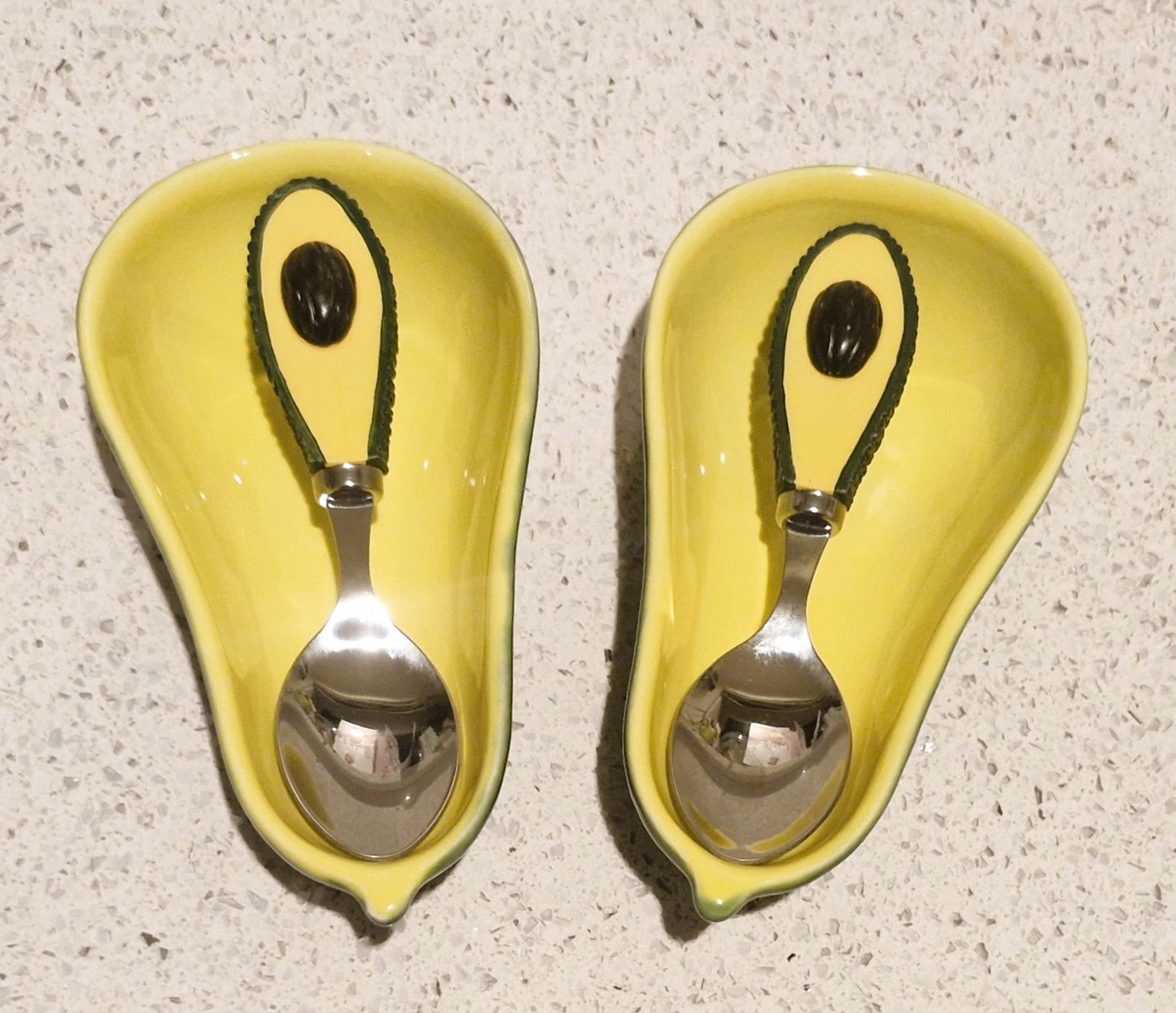 Sagaform Avocado Dishes and Spoons, Vintage, Swedish, Scandinavian, Bowls, Dishes, Spoons, Set, Boxed, Quirky, Guacamole, 90s, Retro Dining
