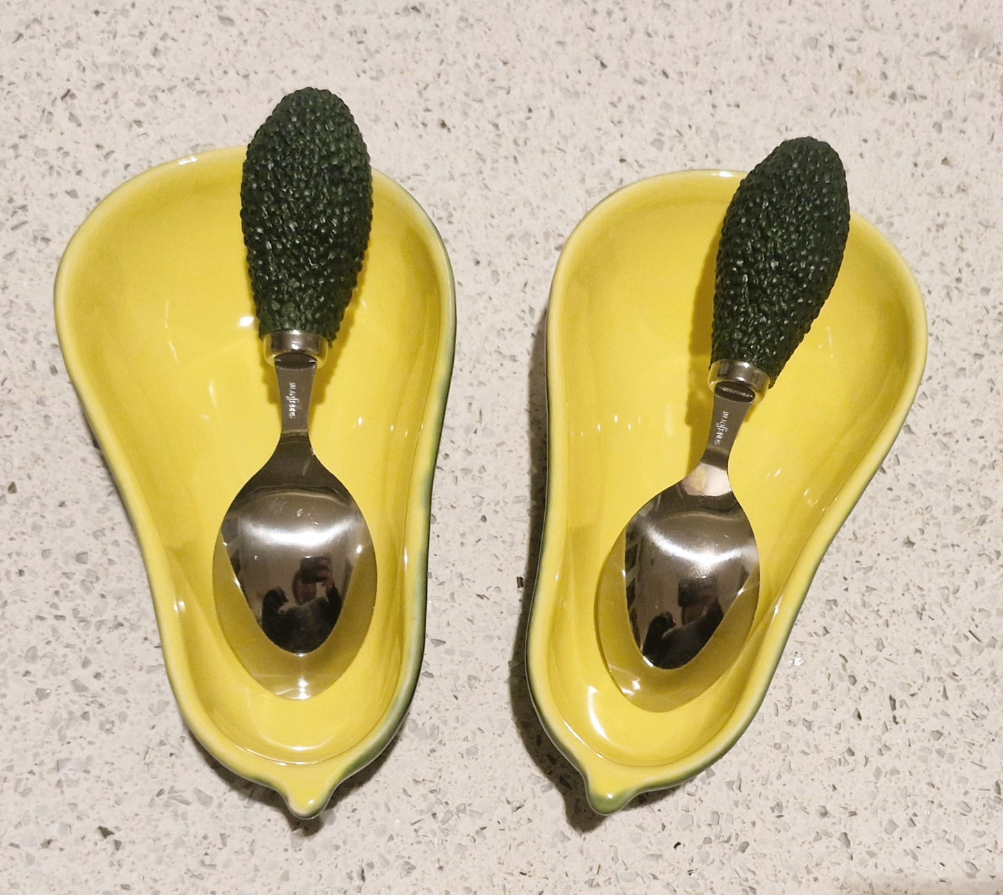 Sagaform Avocado Dishes and Spoons, Vintage, Swedish, Scandinavian, Bowls, Dishes, Spoons, Set, Boxed, Quirky, Guacamole, 90s, Retro Dining
