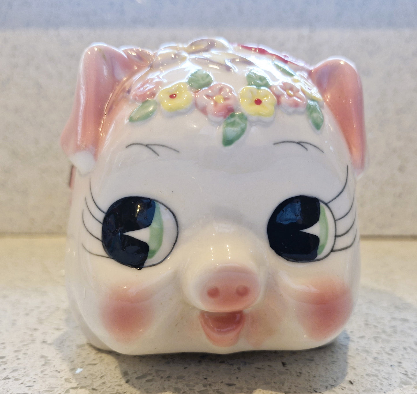 Vintage 50s, 60s, Piggy Bank, Pig Money Box, Ceramic, hand painted, 50s / 60s,, Kitsch Money Box, Big Eyes,