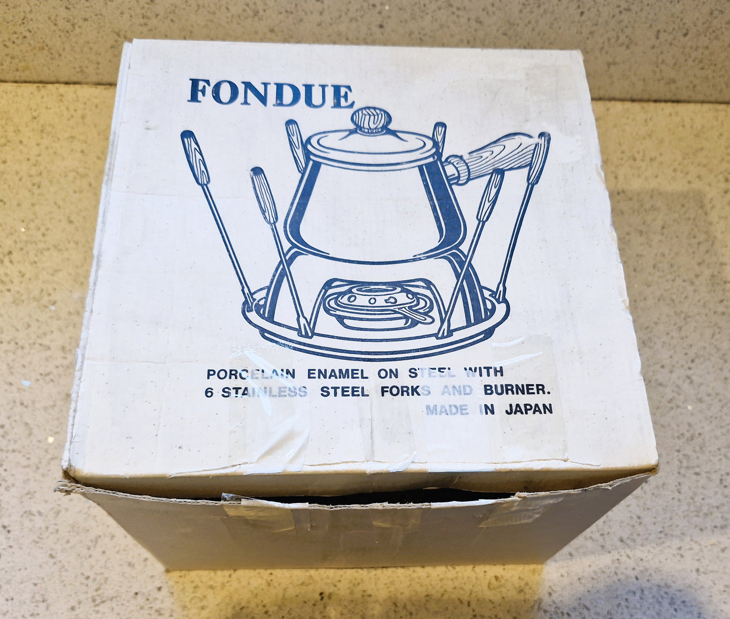 Vintage, Japanese Fondu Set, Fondu, Cast Iron Enamelled Fondue Set, with vintage 70s Fondue forks, Heavy, Sturdy