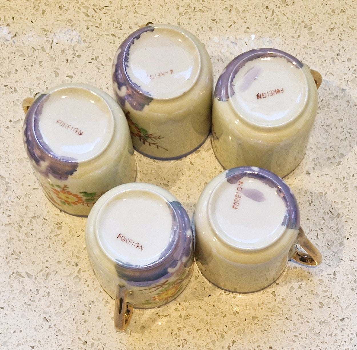 Vintage, Japanese, Fine china, Espresso Cups, Hand Painted, Gold Gilt, Parrot, Bird Design, 1950s, Lusterware, Price is per Cup and Saucer