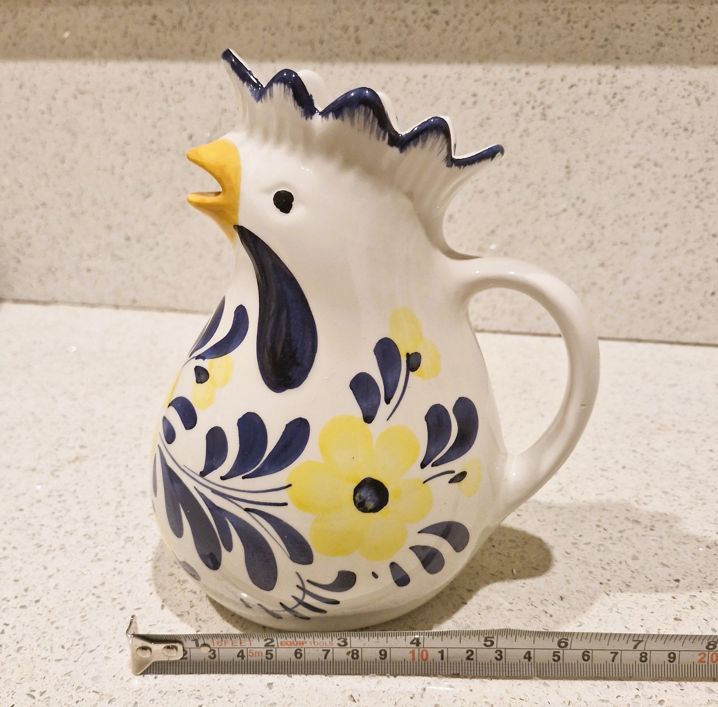 Italian Cockerel Pitcher, Italian Rooster Pitcher, Italian Hand Painted Pitcher, Italian Hand Painted Jug, Hand Painted Jug, 8 Inch