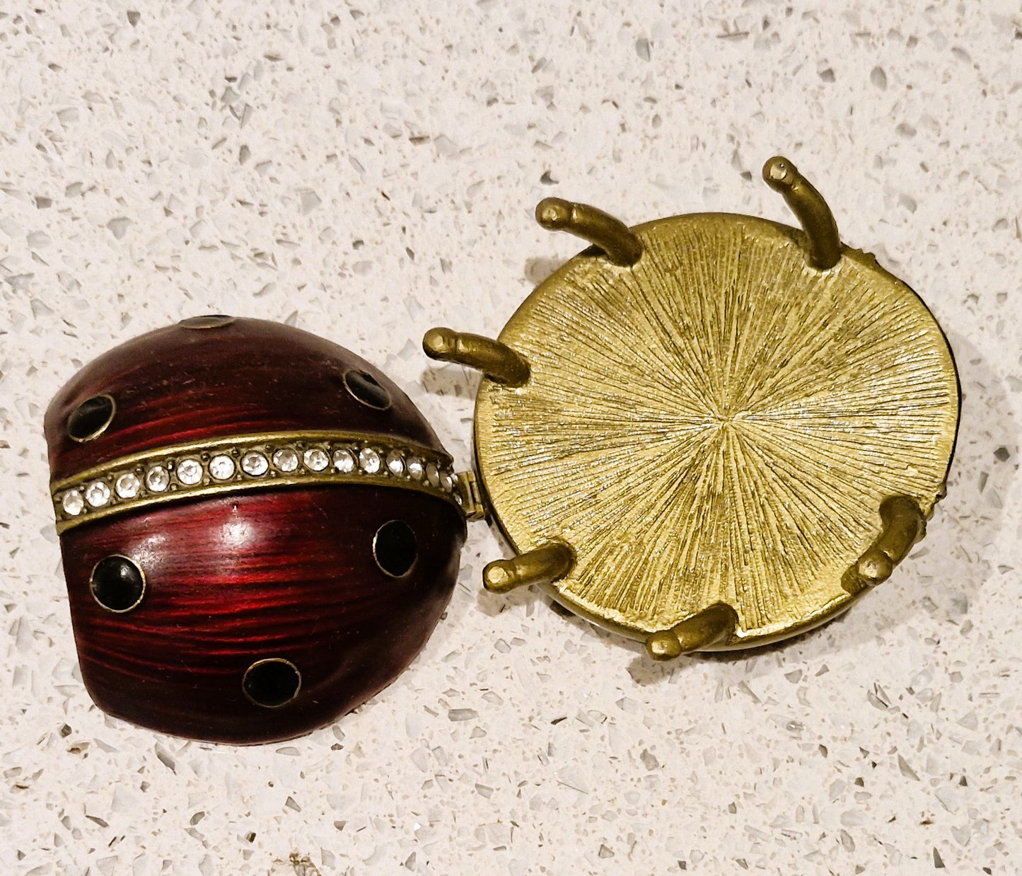 Past Times Enamel Ladybug Trinket Jewellery Box Red Gold Jeweled Rhinestone