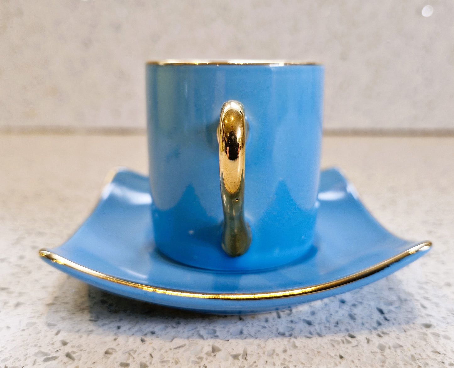 Silea Espresso Cups, Silea Espresso cups, Harlequin, Bone China, Blue, Espresso Cups, Vintage, Gold, Gilt.
