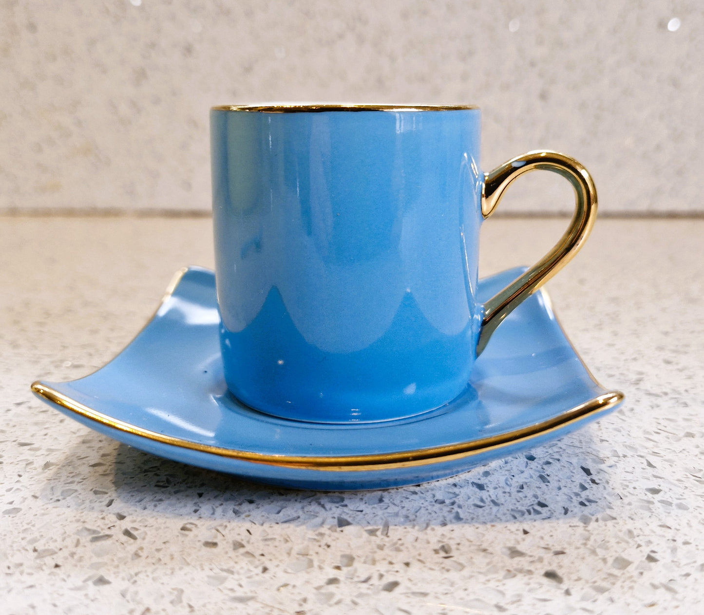 Silea Espresso Cups, Silea Espresso cups, Harlequin, Bone China, Blue, Espresso Cups, Vintage, Gold, Gilt.