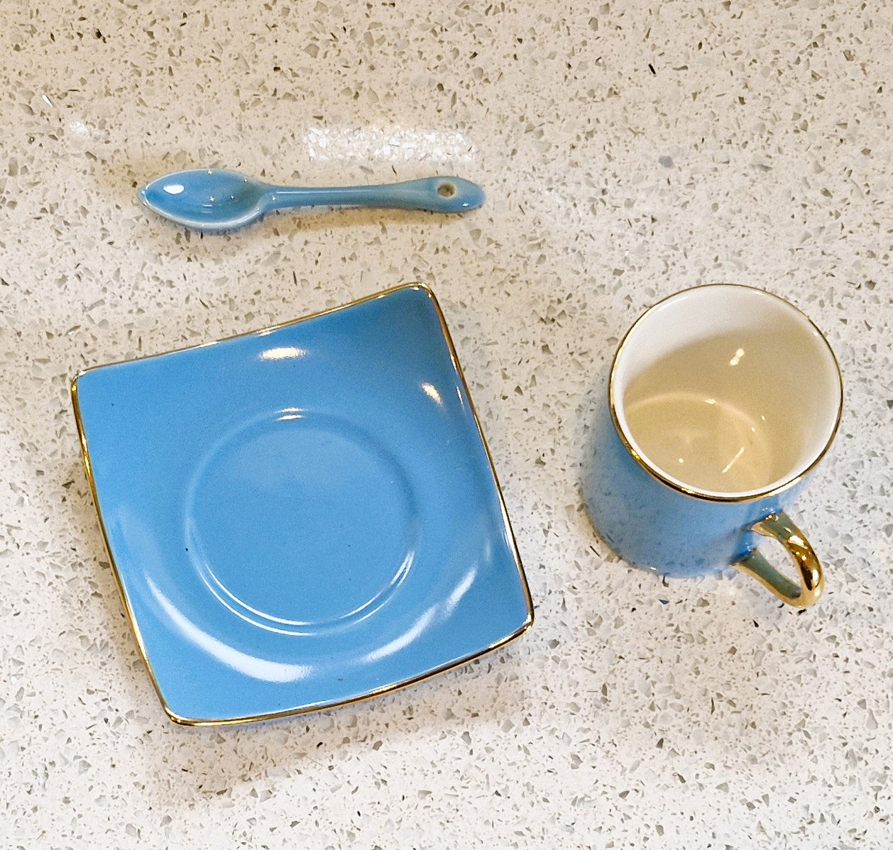 Silea Espresso Cups, Silea Espresso cups, Harlequin, Bone China, Blue, Espresso Cups, Vintage, Gold, Gilt.