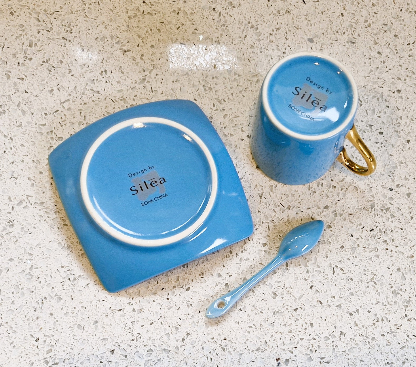 Silea Espresso Cups, Silea Espresso cups, Harlequin, Bone China, Blue, Espresso Cups, Vintage, Gold, Gilt.