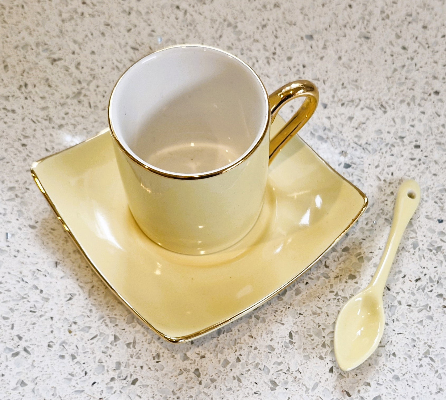 Silea Espresso Cups, Silea Espresso cups, Harlequin, Bone China, Yellow, Espresso Cups, Vintage, Gold, Gilt