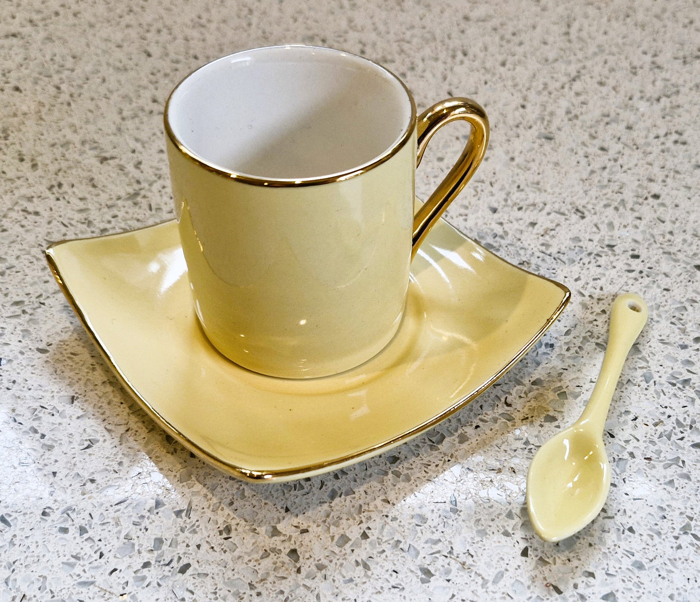 Silea Espresso Cups, Silea Espresso cups, Harlequin, Bone China, Yellow, Espresso Cups, Vintage, Gold, Gilt