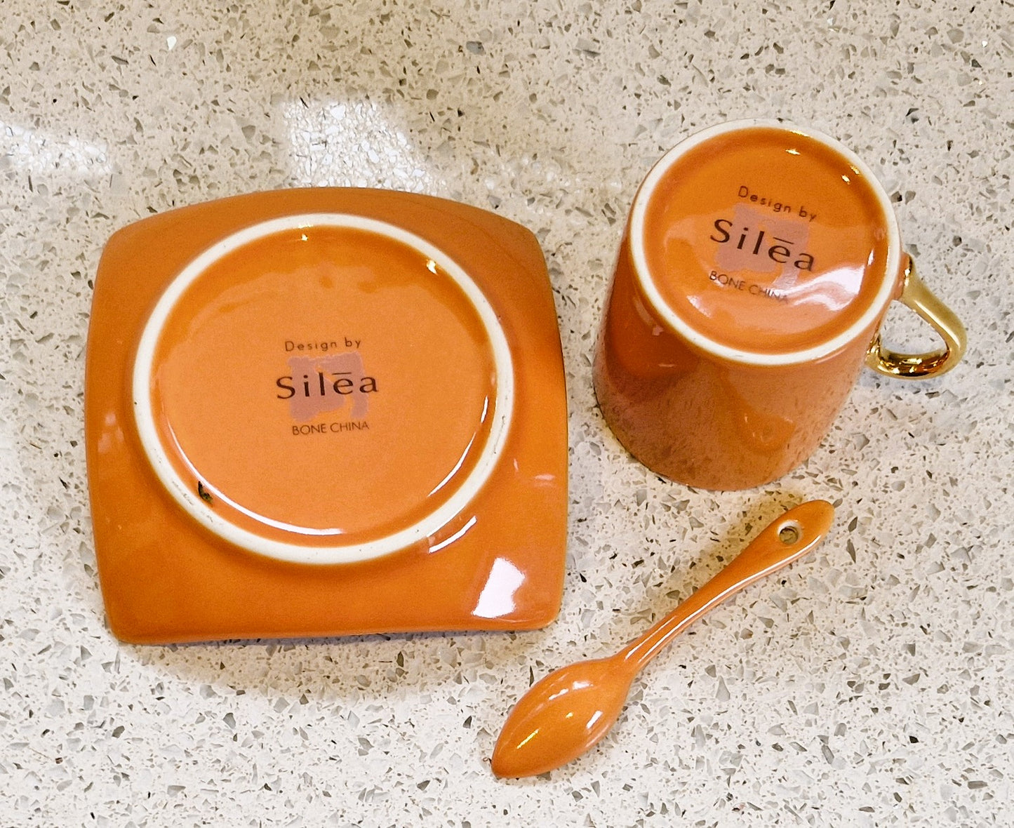 Silea Espresso Cups, Silea Espresso cups, Harlequin, Bone China, Orange, Espresso Cups, Vintage, Gold, Gilt.