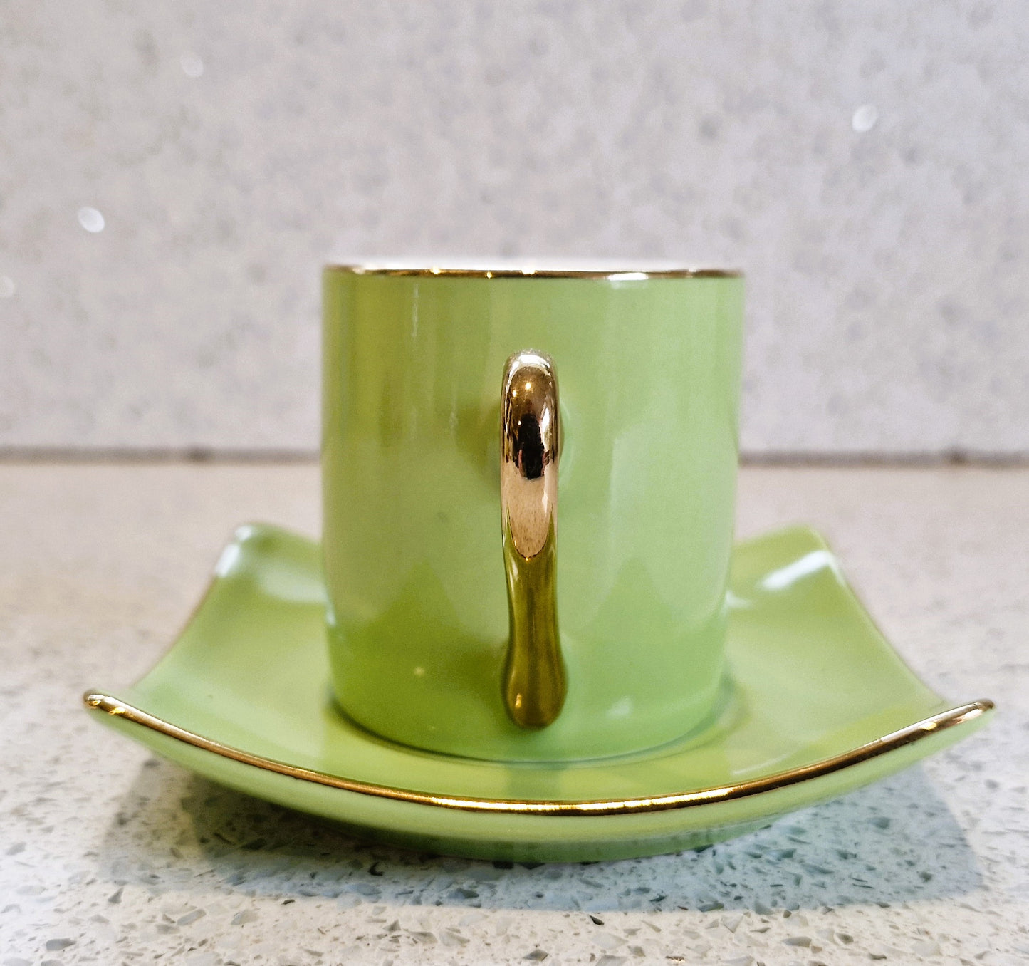 Green Silea Espresso cup and Saucer, harlequin Espresso cups, Vintage