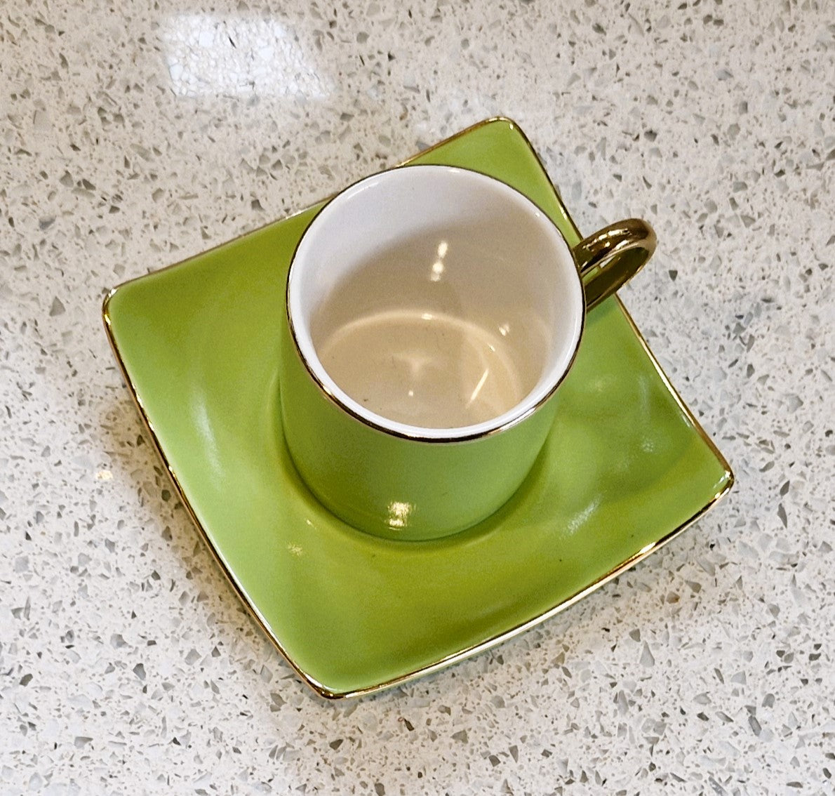 Silea Espresso Cup, Silea Espresso cups, Harlequin, Bone China, Green, Espresso Cup, Vintage, Gold, Gilt